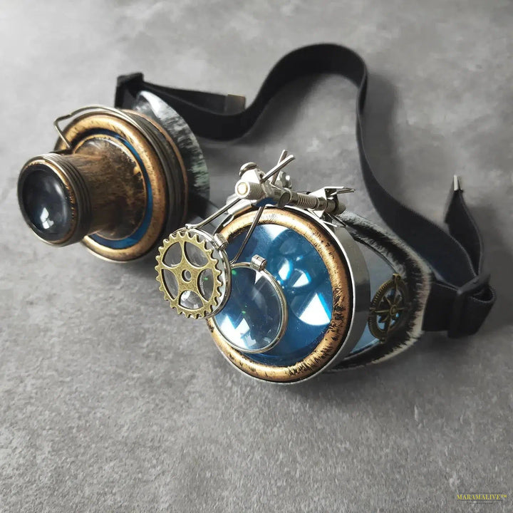 Steampunk Rustic Vintage Blue Sunglasses - Unisex Gothic Cosplay Goggles