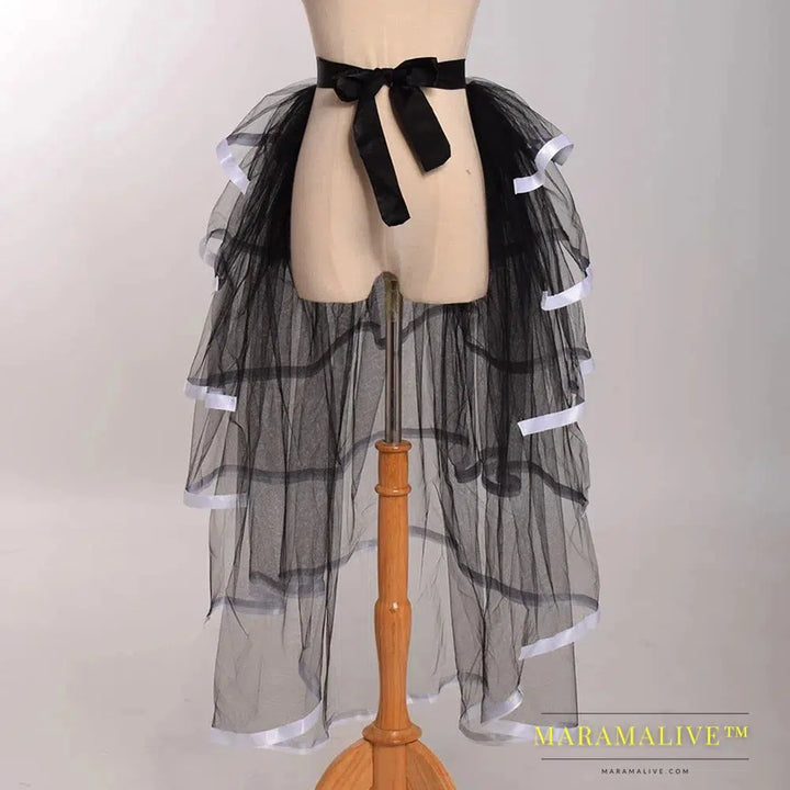 Steampunk Tutu Skirt for Women Gothic Punk Sexy Lolita Cocktail Party Puffy Ruffle Tie Up Bustle Overskirts