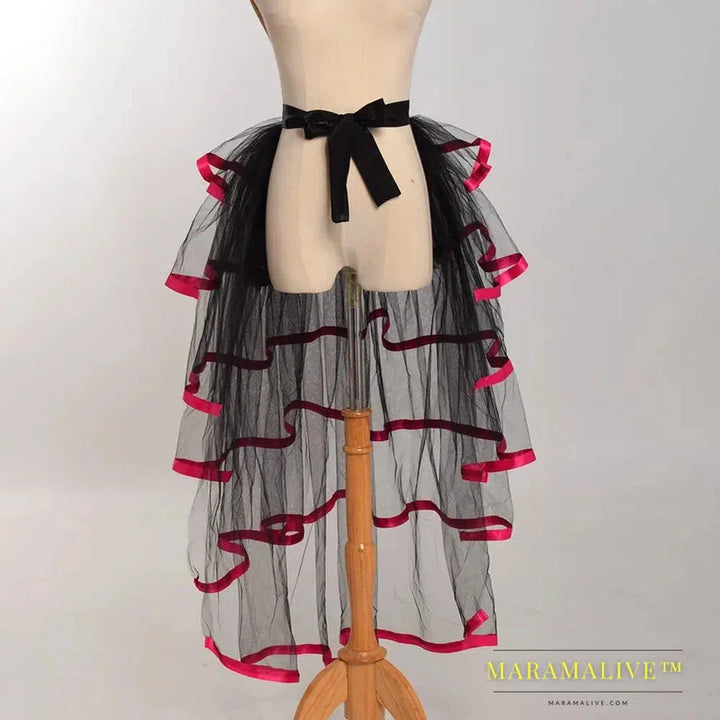 Steampunk Tutu Skirt for Women Gothic Punk Sexy Lolita Cocktail Party Puffy Ruffle Tie Up Bustle Overskirts