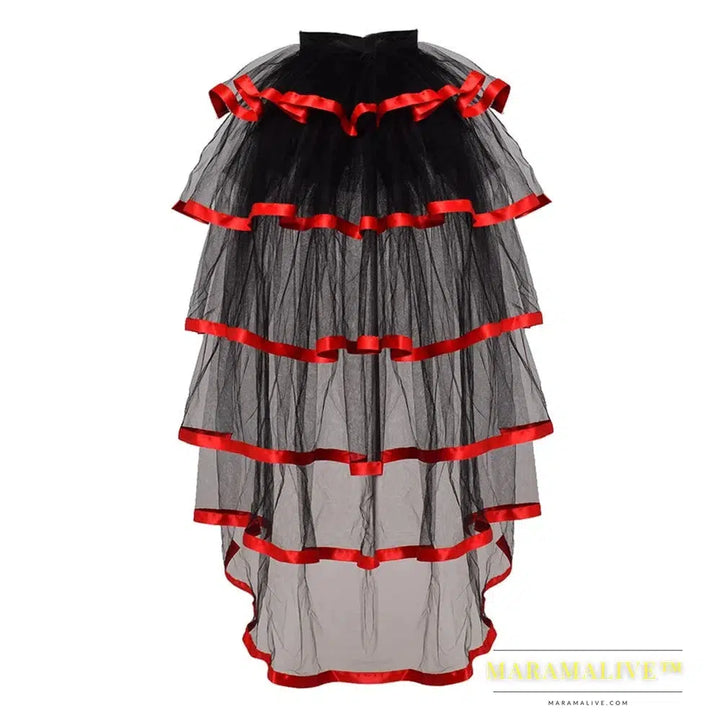 Steampunk Tutu Skirt for Women Gothic Punk Sexy Lolita Cocktail Party Puffy Ruffle Tie Up Bustle Overskirts