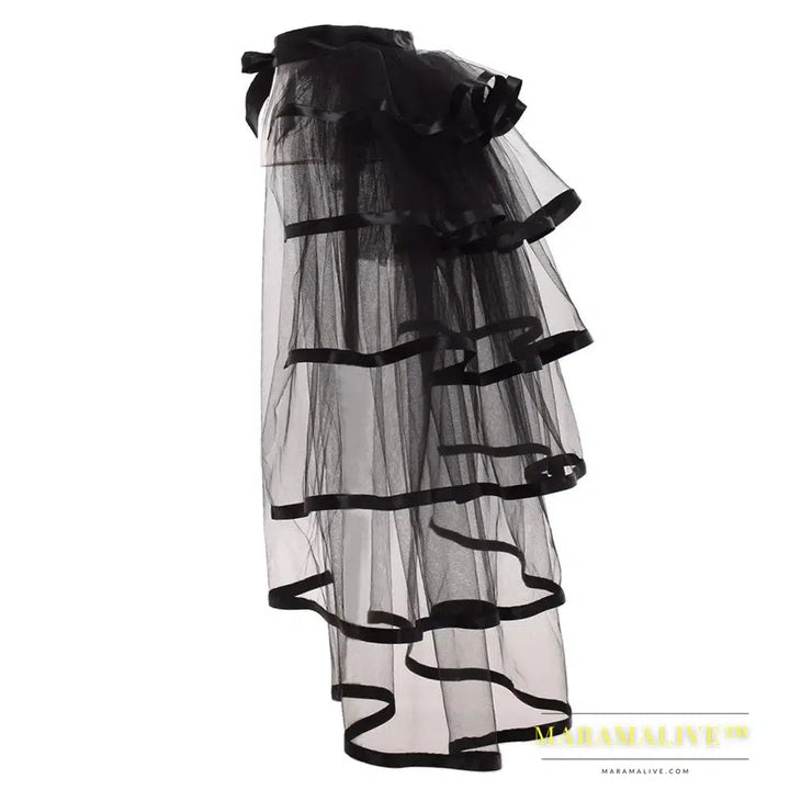 Steampunk Tutu Skirt for Women Gothic Punk Sexy Lolita Cocktail Party Puffy Ruffle Tie Up Bustle Overskirts