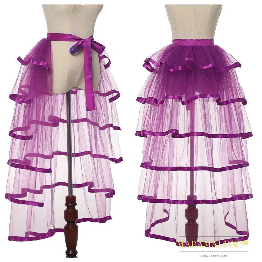 Steampunk Tutu Skirt for Women Gothic Punk Sexy Lolita Cocktail Party Puffy Ruffle Tie Up Bustle Overskirts