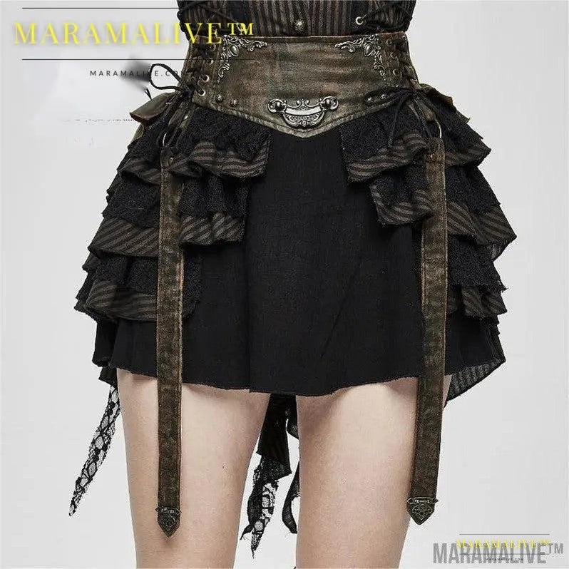 Steampunk Women's Vintage Skirts With Bronzed Waists