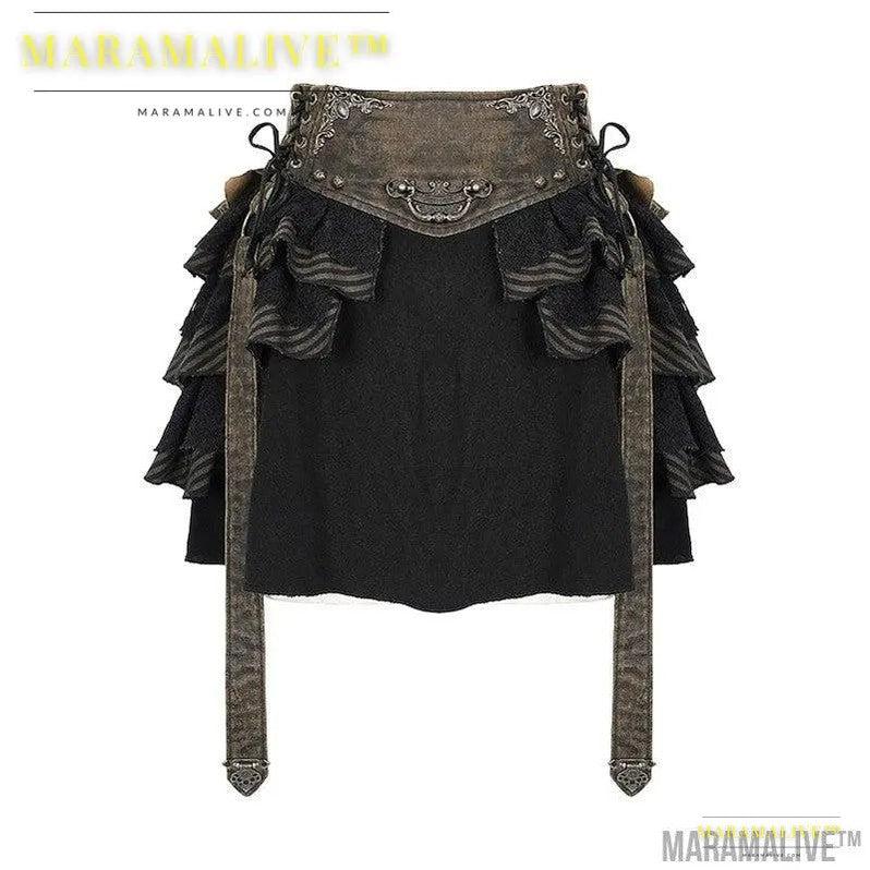 Steampunk Women's Vintage Skirts With Bronzed Waists