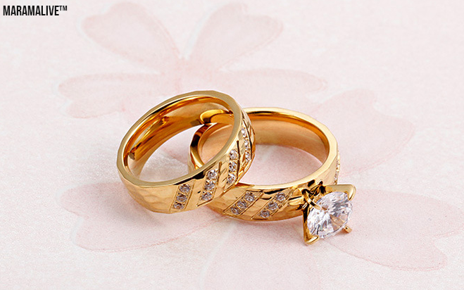 Steel Couple Ring Pair 18K Diamond Jewelry Factory Supply