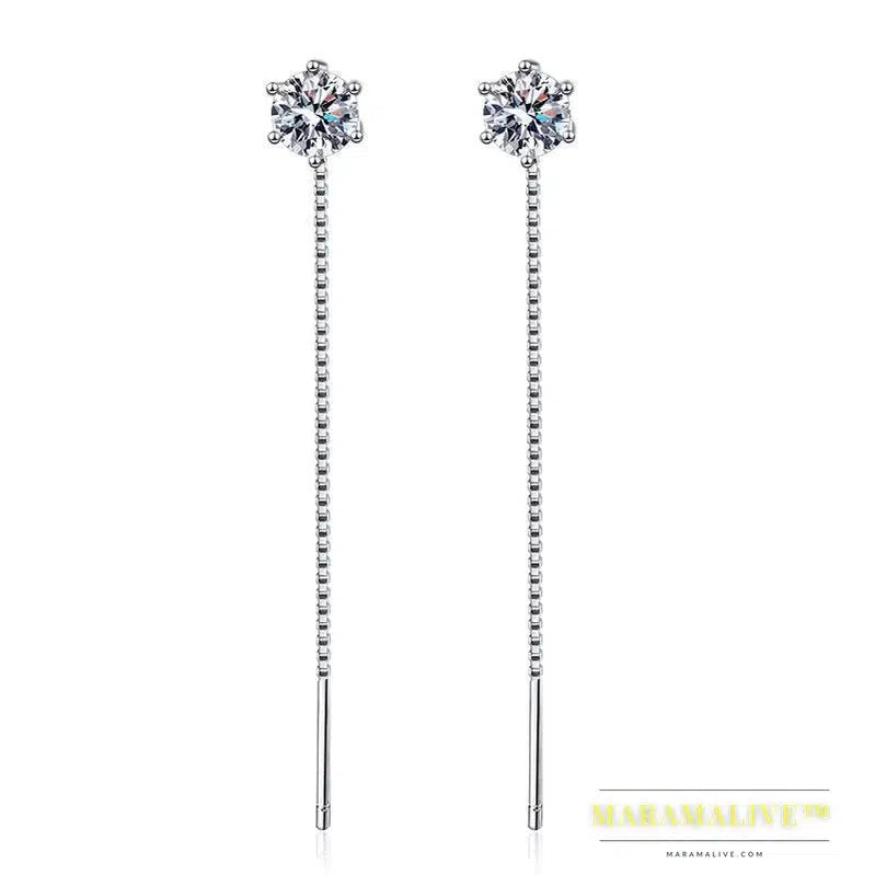 Sterling Silver 925 Moissanite Tassel Drop Earrings For Women 2ct D Clear VVS1 Diamond With GRA Studs Best Gift Fine Jewelry