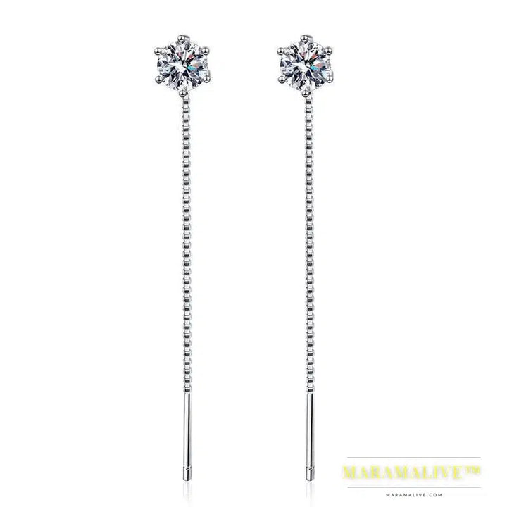 Sterling Silver 925 Moissanite Tassel Drop Earrings For Women 2ct D Clear VVS1 Diamond With GRA Studs Best Gift Fine Jewelry