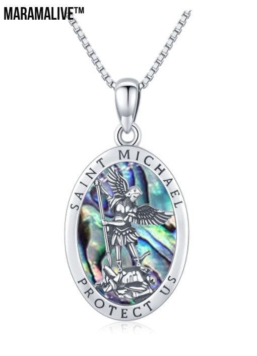 Sterling Silver Abalone Saint Michael Pendant with Pearl Shell