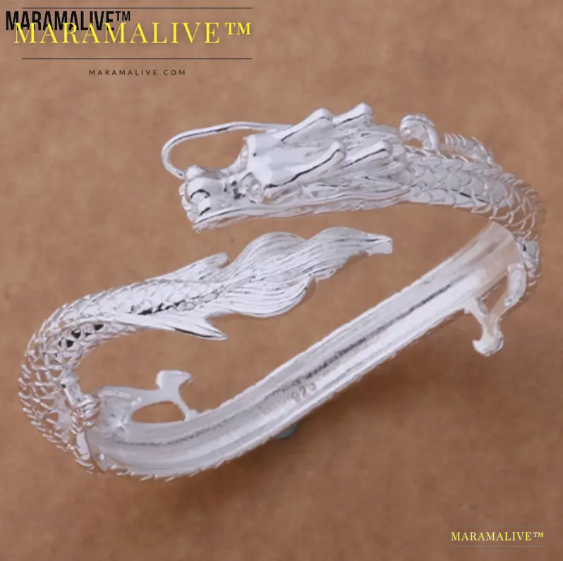 Sterling Silver Bangle Bracelet, Silver Dragon