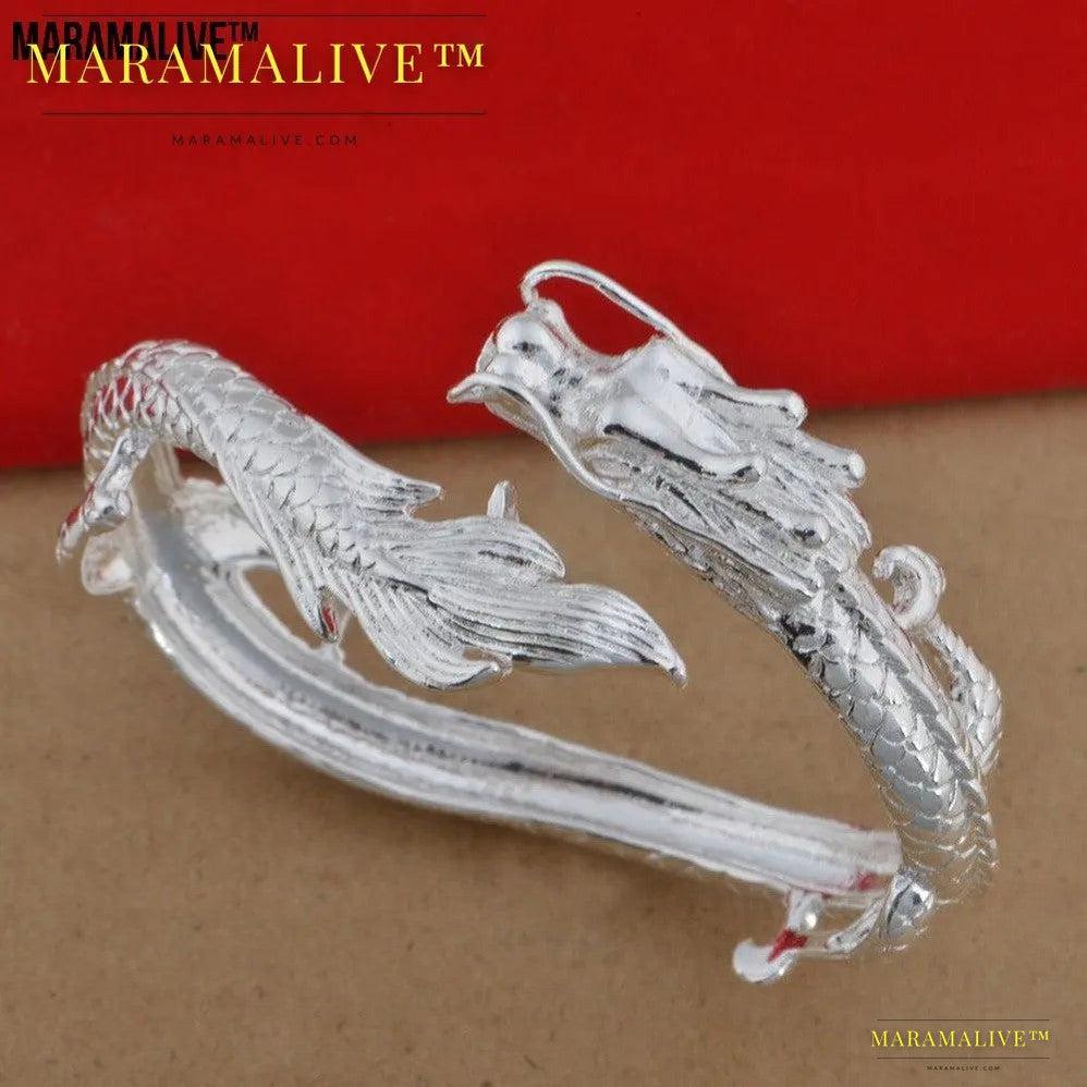 Sterling Silver Bangle Bracelet, Silver Dragon