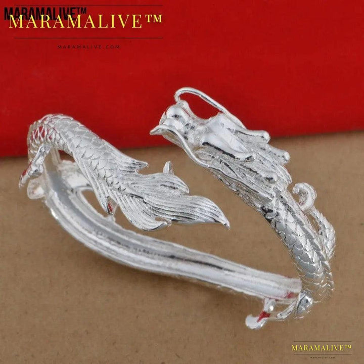 Sterling Silver Bangle Bracelet, Silver Dragon