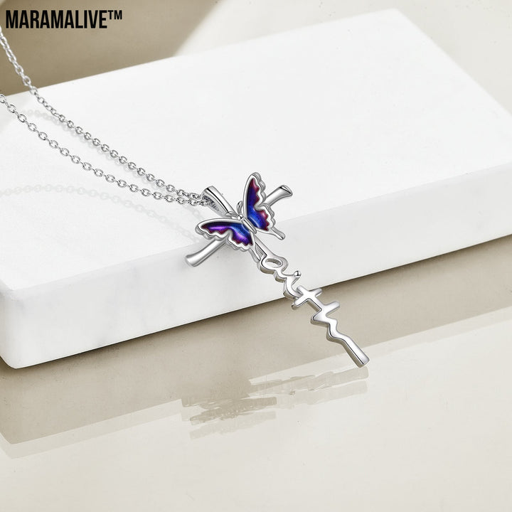 Sterling Silver Butterfly Cross Necklace Jewlery Gifts for Women