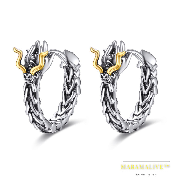 Sterling Silver Dragon Hoop Huggie Earrings Jewelry Gifts for Men