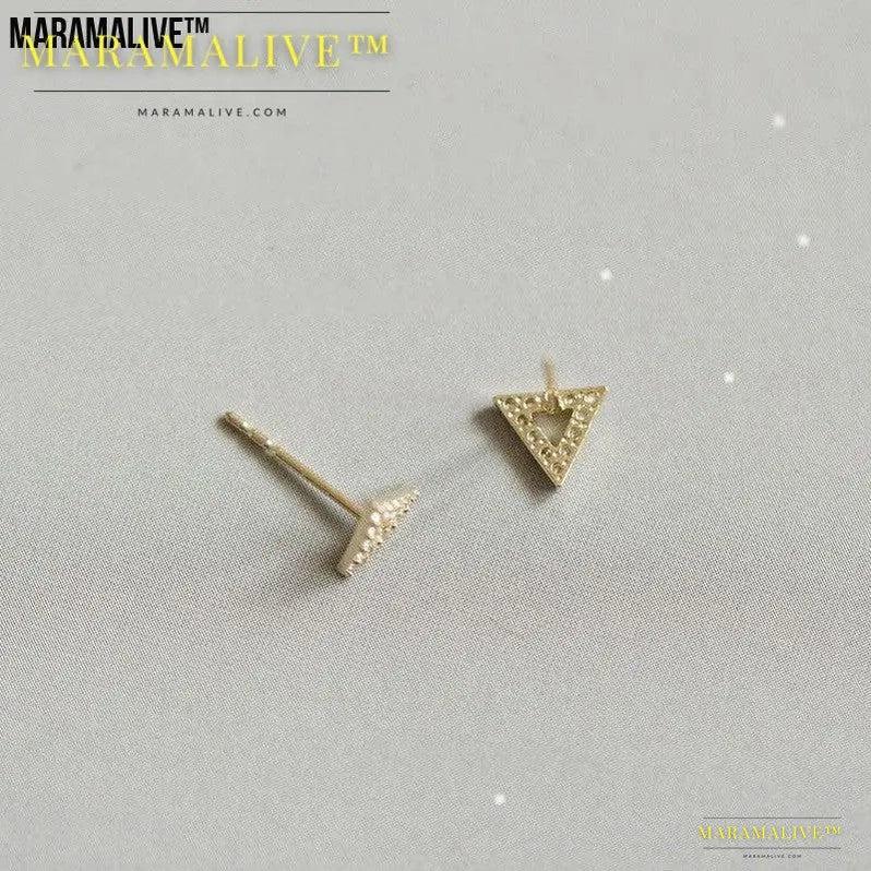 Sterling Silver Gold Ear-ring Clip Hollow Full Diamond Temperament Triangle