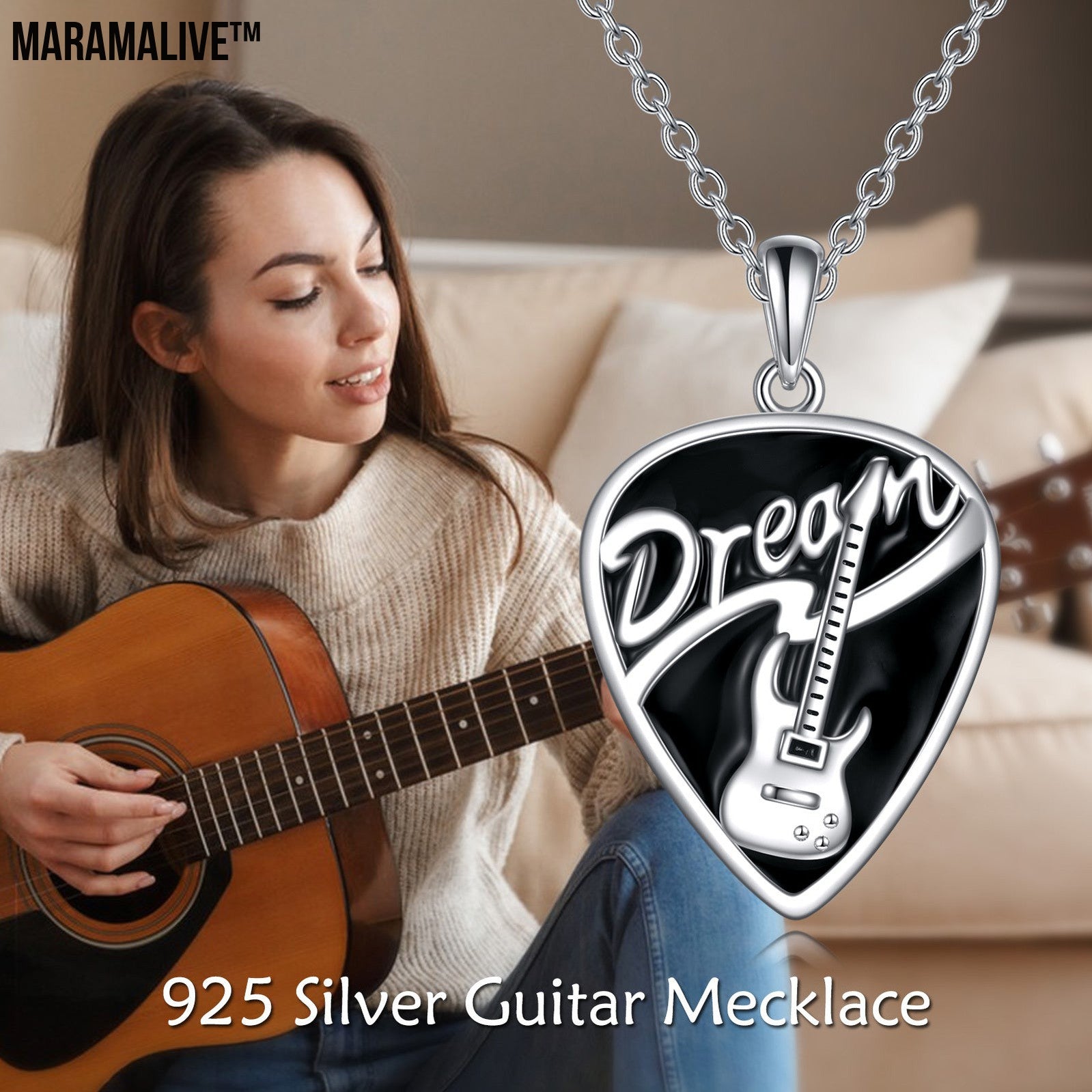 Sterling Silver Music Guitar Pick Pendant Necklace Jewelry Gifts for Women