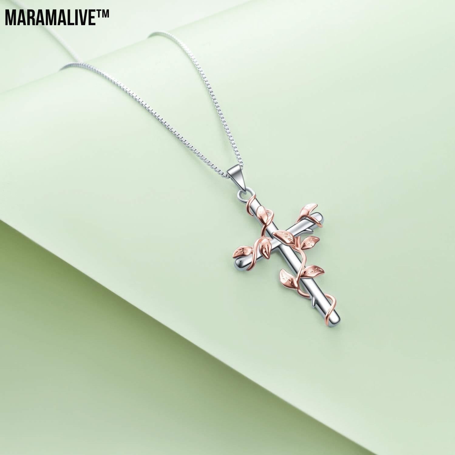 Sterling Silver Rose Flower Cross Pendant Necklace Jewelry Gifts