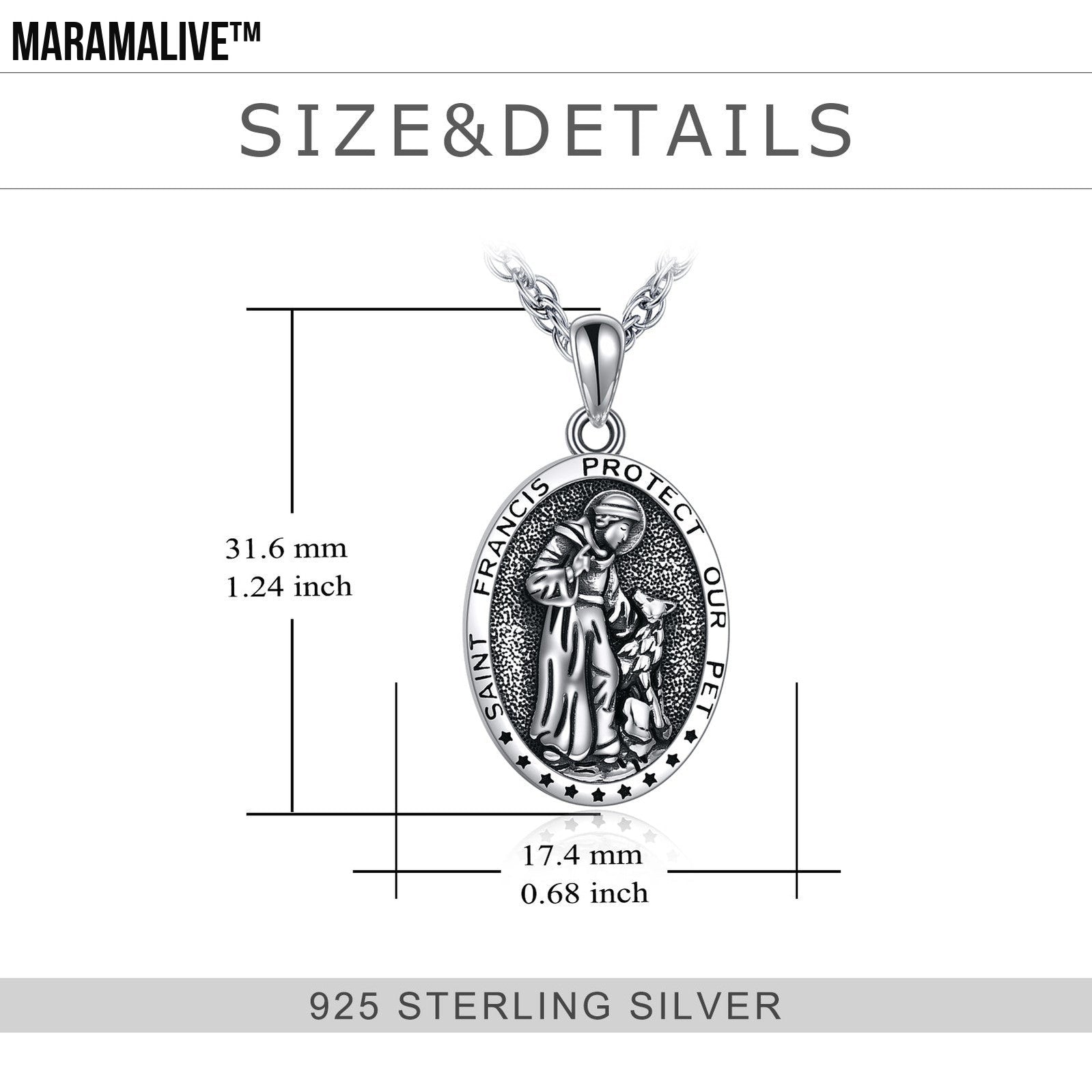 Sterling Silver St Francis Religious Medal Pendant Necklace Jewelry