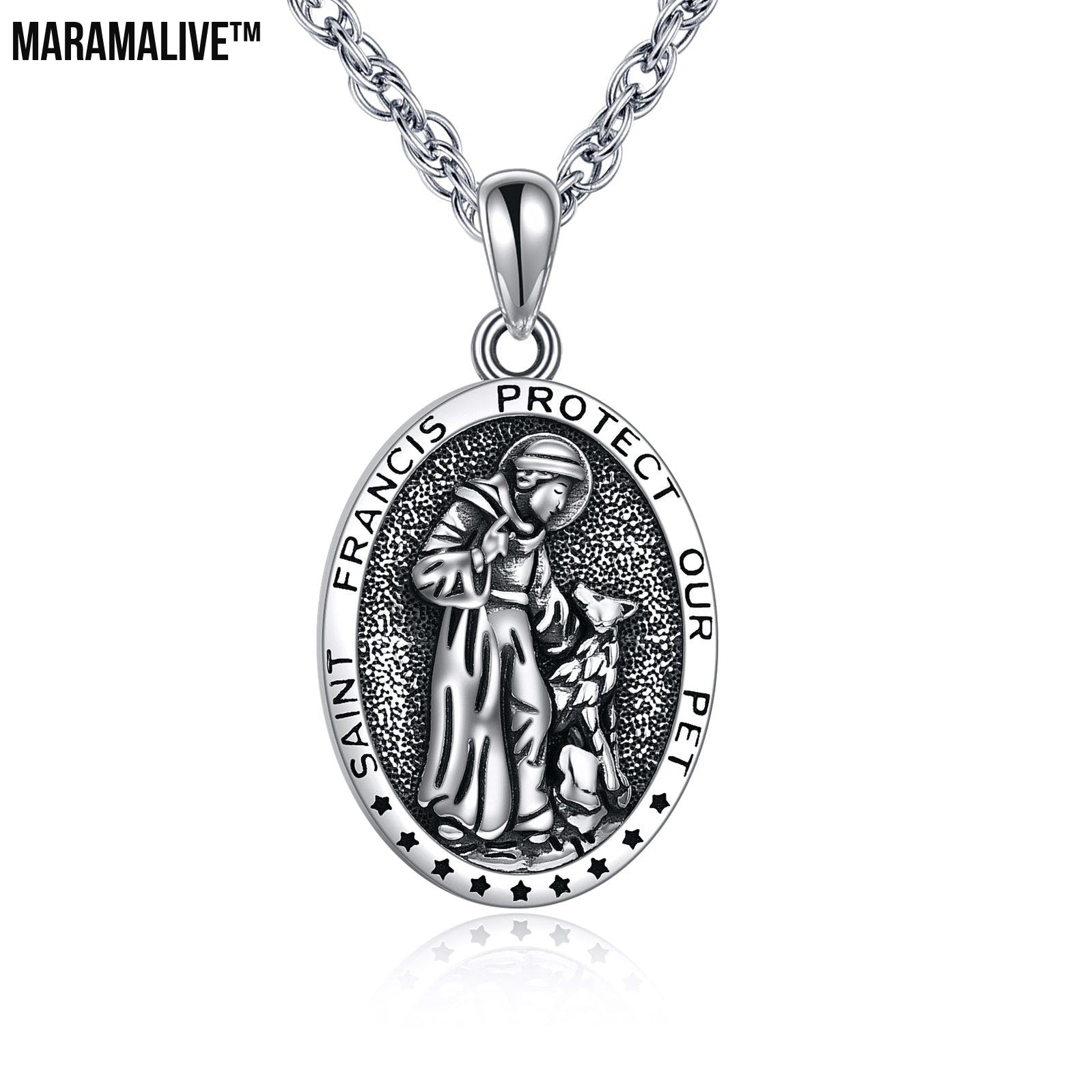 Sterling Silver St Francis Religious Medal Pendant Necklace Jewelry