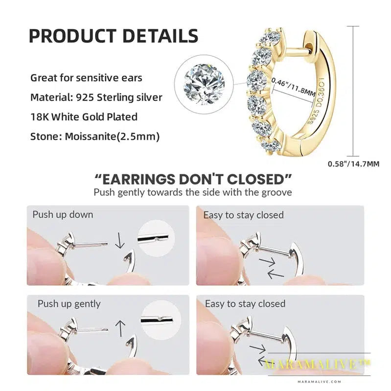 Sterling Silver Women Jewelry - Moissanite Hoop Earrings