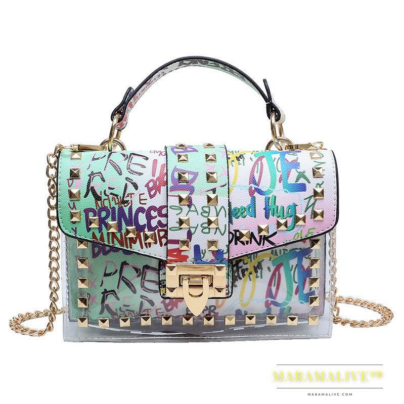 Studded Graffiti All-match Picture And Mother Shoulder Messenger Bag