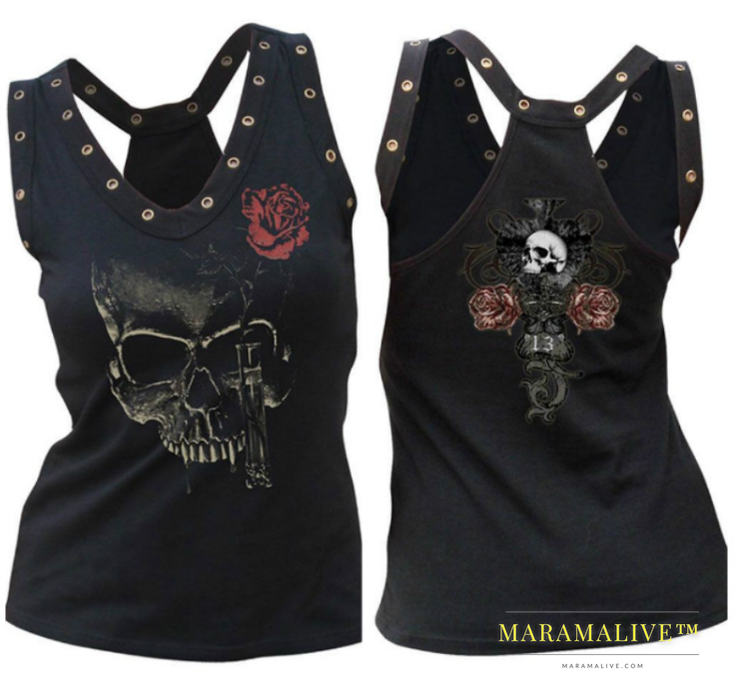 Studded Skull Rose Tank Top