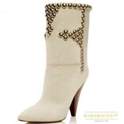 Studded Wedge Heel Point Toe Over-the-knee Boots