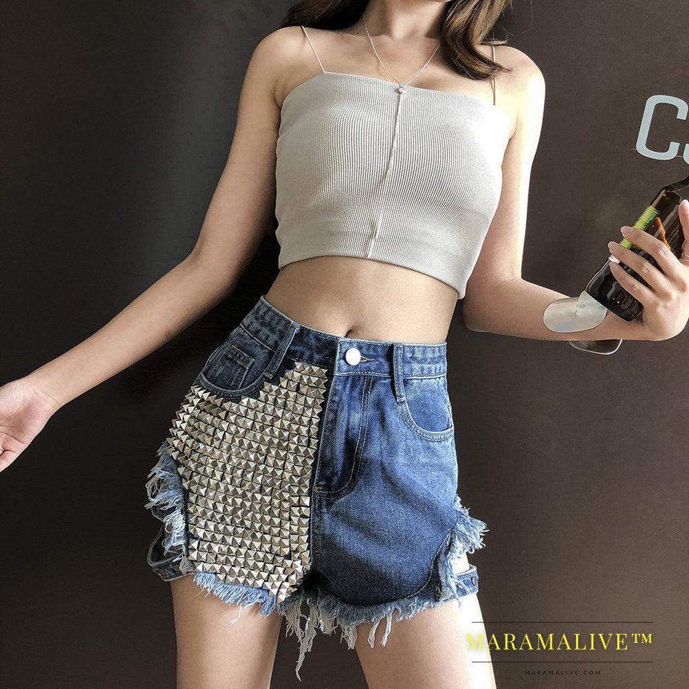 Studded denim shorts with loose high waist