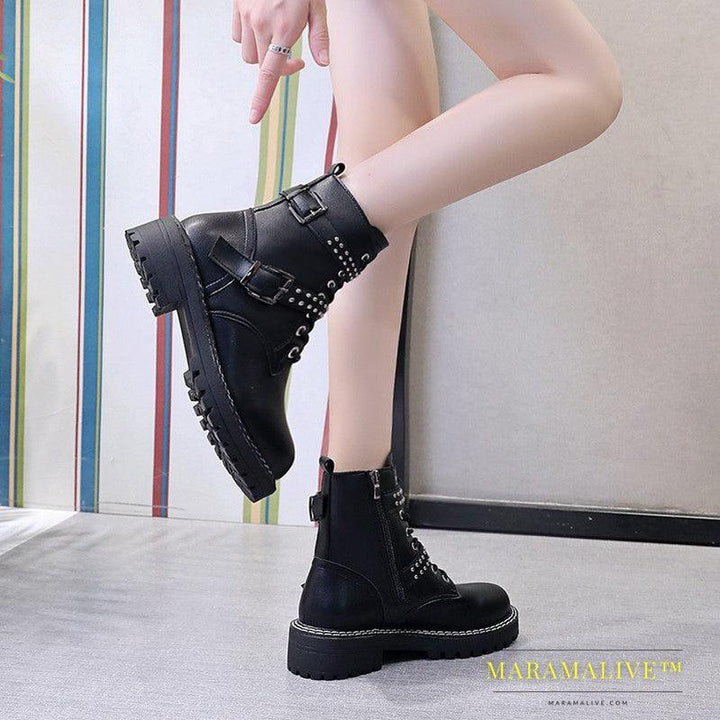 Studded motorcycle short boots