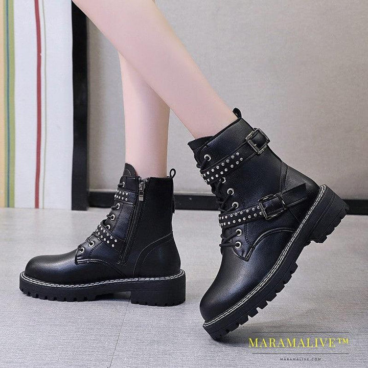 Studded motorcycle short boots