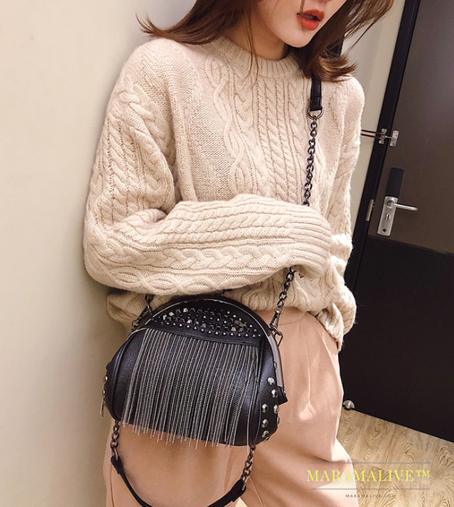 Studded tassel chain bag