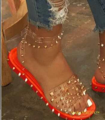 Studded transparent ankle buckle buckle beach sandals