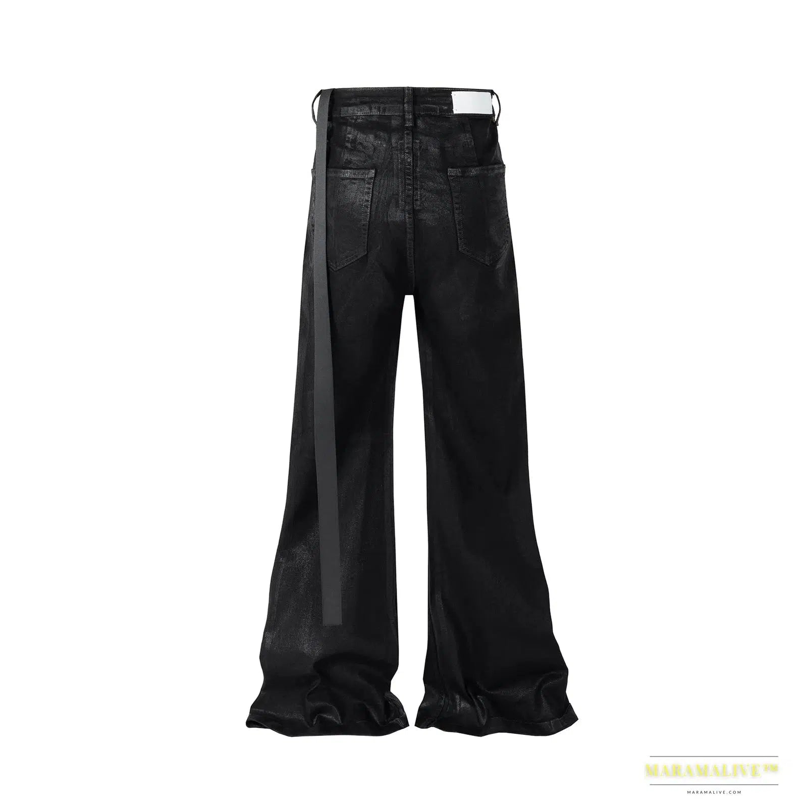 Stunning Black Wax Leather Stretch Streetwear Jeans - Vibrant Y2k Baggy Flares - Luxury Men's Oversized Straight Denim