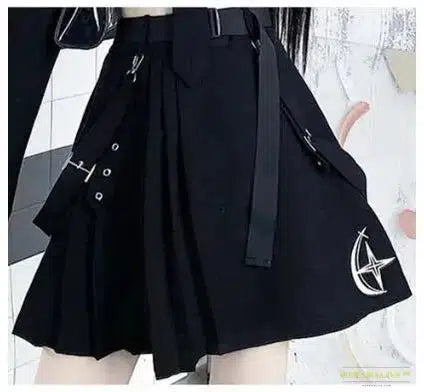 Stunning Gothic Inspired Streetwear Two-Piece Skirt Spring Suit with Oversize Punk Chain Ribbon Skirts