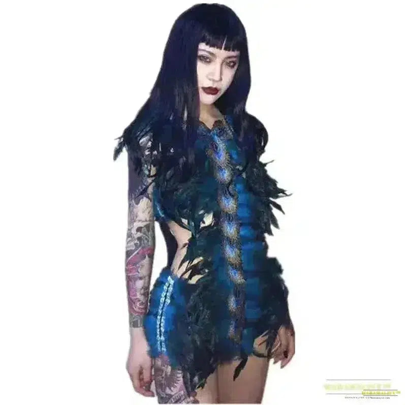 Stunning Gothic Peacock Feather Bodysuit - gothic bodysuit