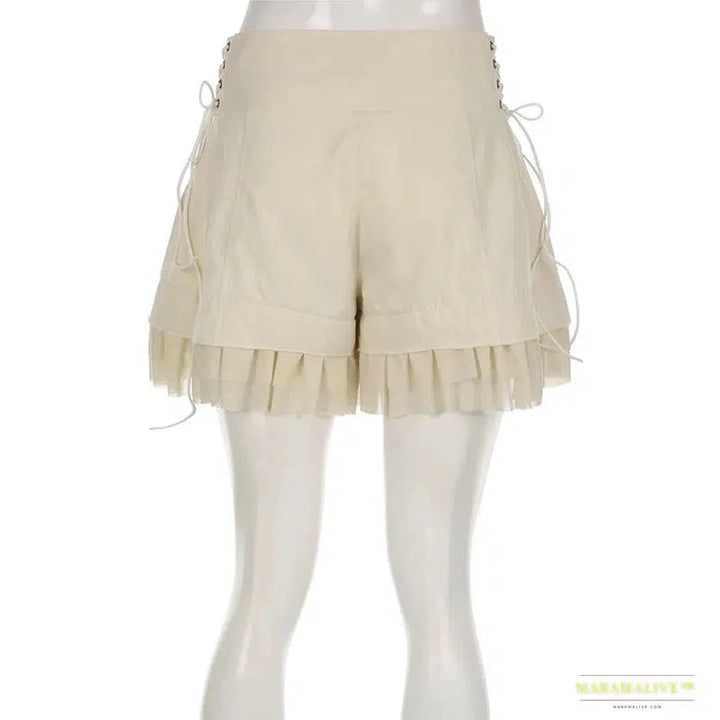 Stunning Maramalive™ Sweet Mesh Tiered Ruffle Shorts Skirts - Luxury Khaki Y2K Wide Bandage Hot Pants in Vibrant Lolita Style