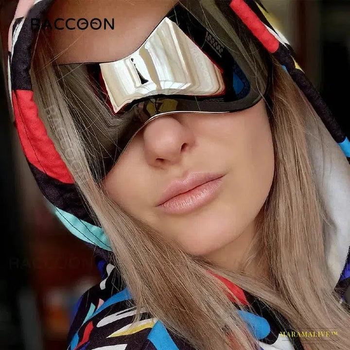 Stunning Oversized Steampunk Y2K Luxury Brand Sunglasses – Vibrant Fashion Must-Have Accessory with Eye-Catching Big Frame Wrap Around Design