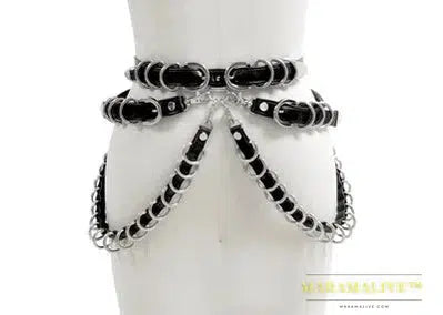 Stylish Handcrafted Punk Hardcore Gothic D Metal Body Belt PU Leather Waist Cincher Dancing Belt Suspender Straps