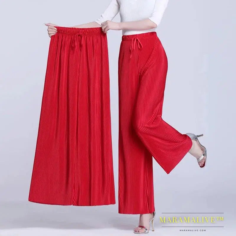 Summer Ankle-length 95cm Wide Leg Pants Oversized 4xl Women Baggy Pantalones Thin Ice Silk Spodnie High Waist Straight Trousers