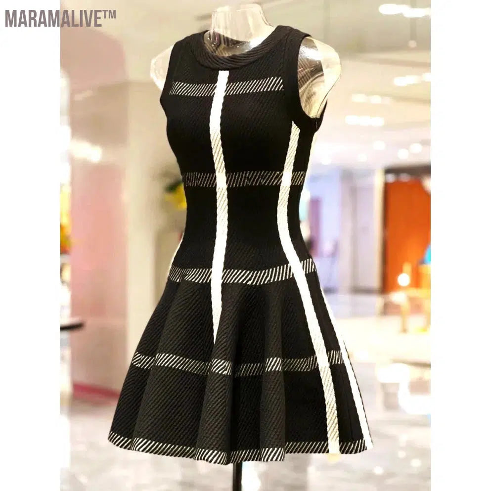 Summer New In Luxury Brand Design Knit Black Dress For Women Sleeveless Vestidos Evening Party Birthday Short Skirt Clothes