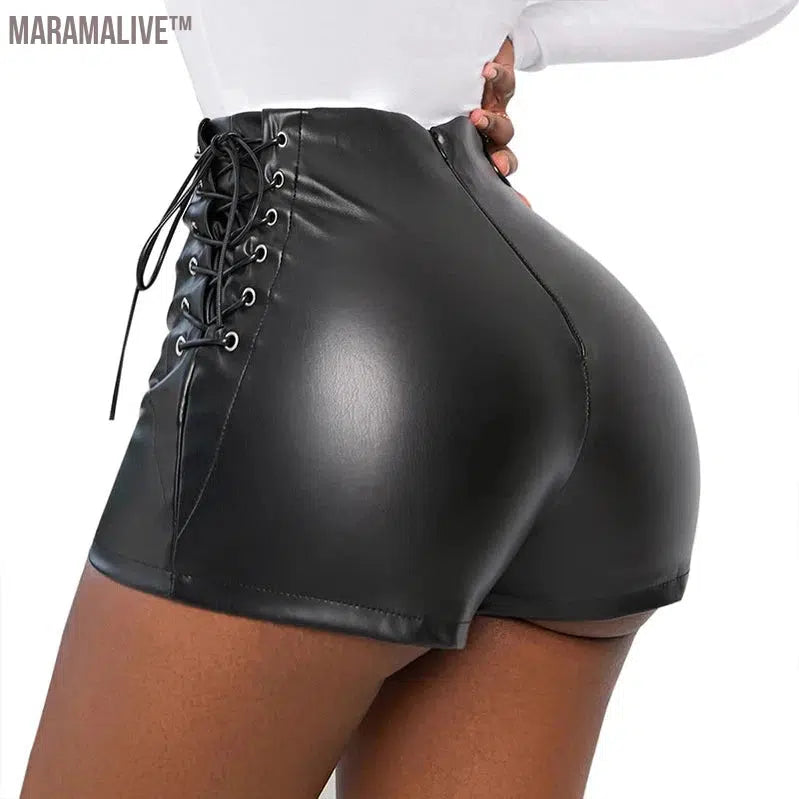 Summer Sexy PU Shorts Women Clothing Faux Leather Goth High Waisted Womens Casual Shorts Y2k Hot Woman Black Short Pants