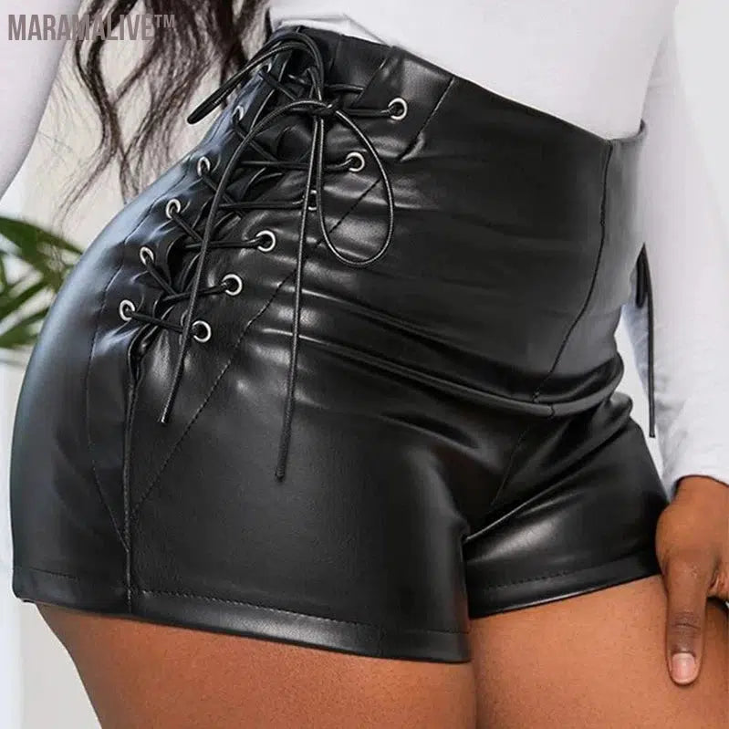 Summer Sexy PU Shorts Women Clothing Faux Leather Goth High Waisted Womens Casual Shorts Y2k Hot Woman Black Short Pants