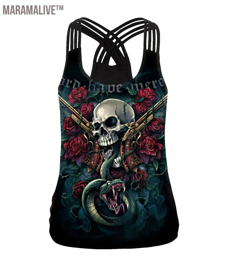 Summer Skull Girl Digital Printed Women's Tank Tops Fantastic Gothic Style Sling Top Sexy Backless Vest