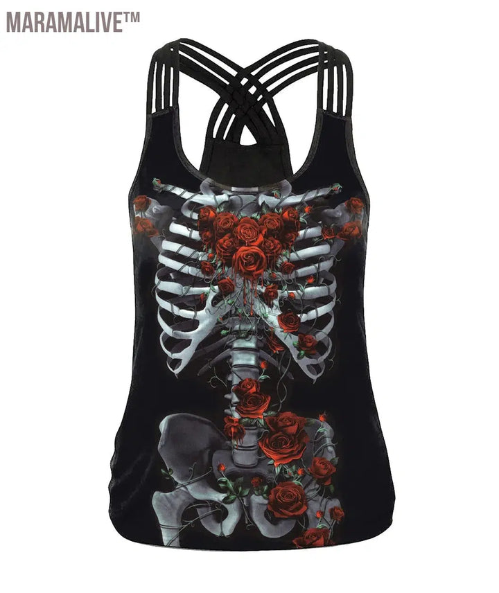 Summer Skull Girl Digital Printed Women's Tank Tops Fantastic Gothic Style Sling Top Sexy Backless Vest