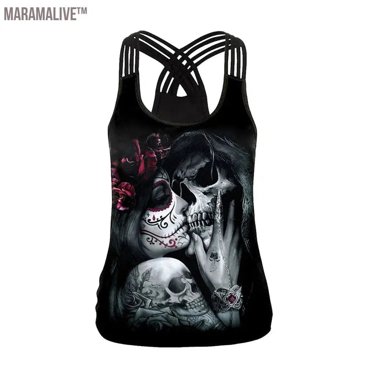 Summer Skull Girl Digital Printed Women's Tank Tops Fantastic Gothic Style Sling Top Sexy Backless Vest