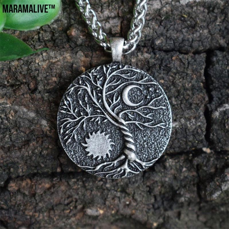 Sun Moon Delicate Pendant Necklace Locket- Tree of Life Medallion