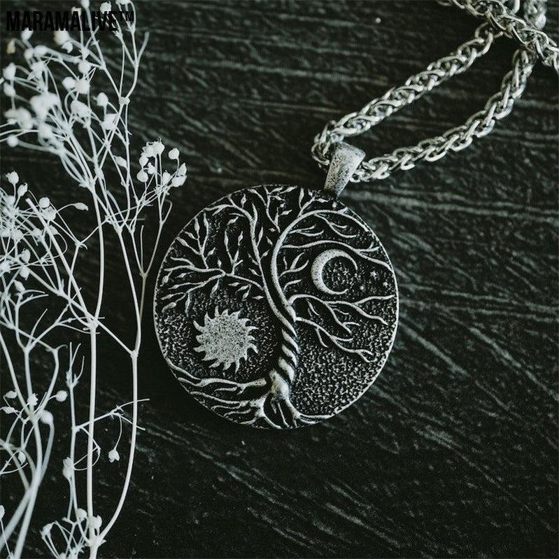 Sun Moon Delicate Pendant Necklace Locket- Tree of Life Medallion