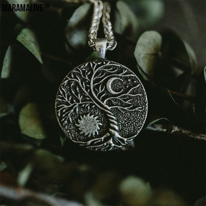 Sun Moon Delicate Pendant Necklace Locket- Tree of Life Medallion