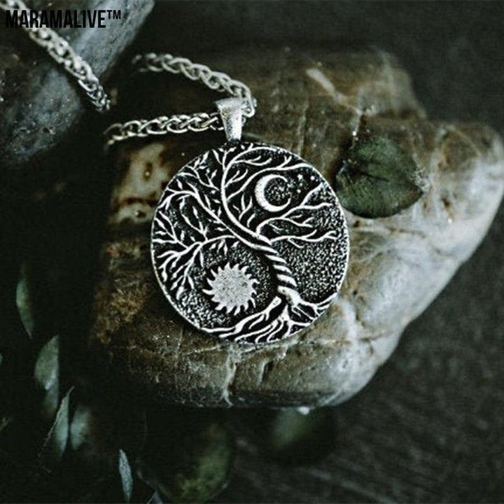 Sun Moon Delicate Pendant Necklace Locket- Tree of Life Medallion