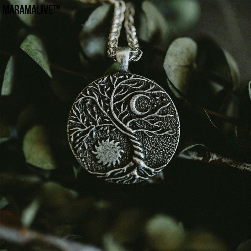 Sun Moon Delicate Pendant Necklace Locket- Tree of Life Medallion