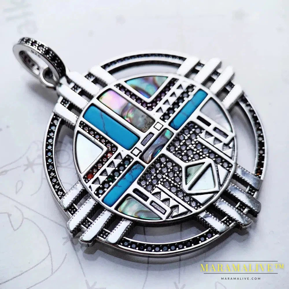 Sun Symbol Pendant, Fine Jewelry Europe 925 Sterling Silver Turquoise Bohemia Gift